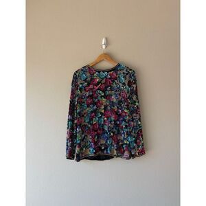 vintage Joan Leslie floral‎ sequin long sleeve evening blouse